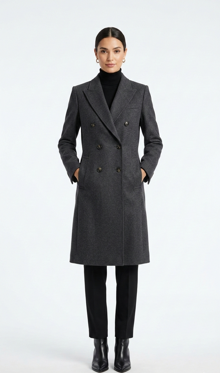 Tailored Wool Blend Double-Breasted Overcoat