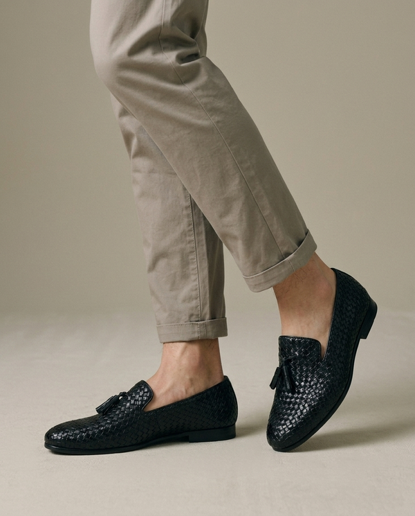 Black Woven Tassel Loafers