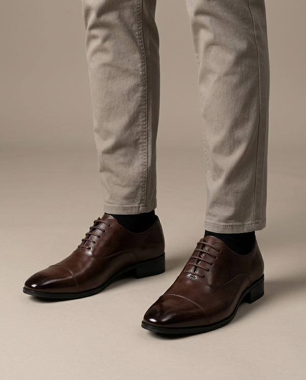 Classic Brown Leather Cap Toe Oxfords