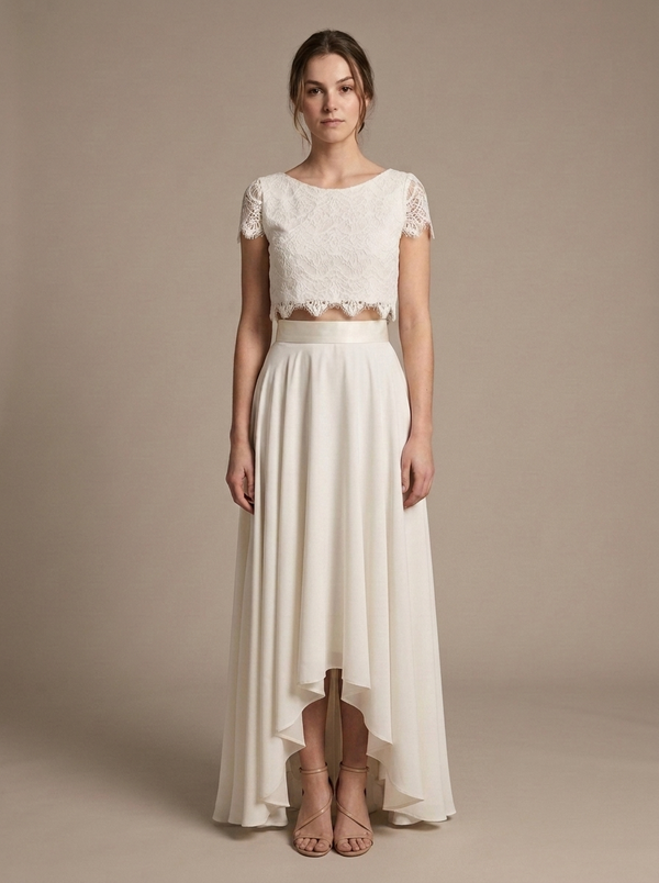 Lace Crop Top and High-Low Skirt Set
