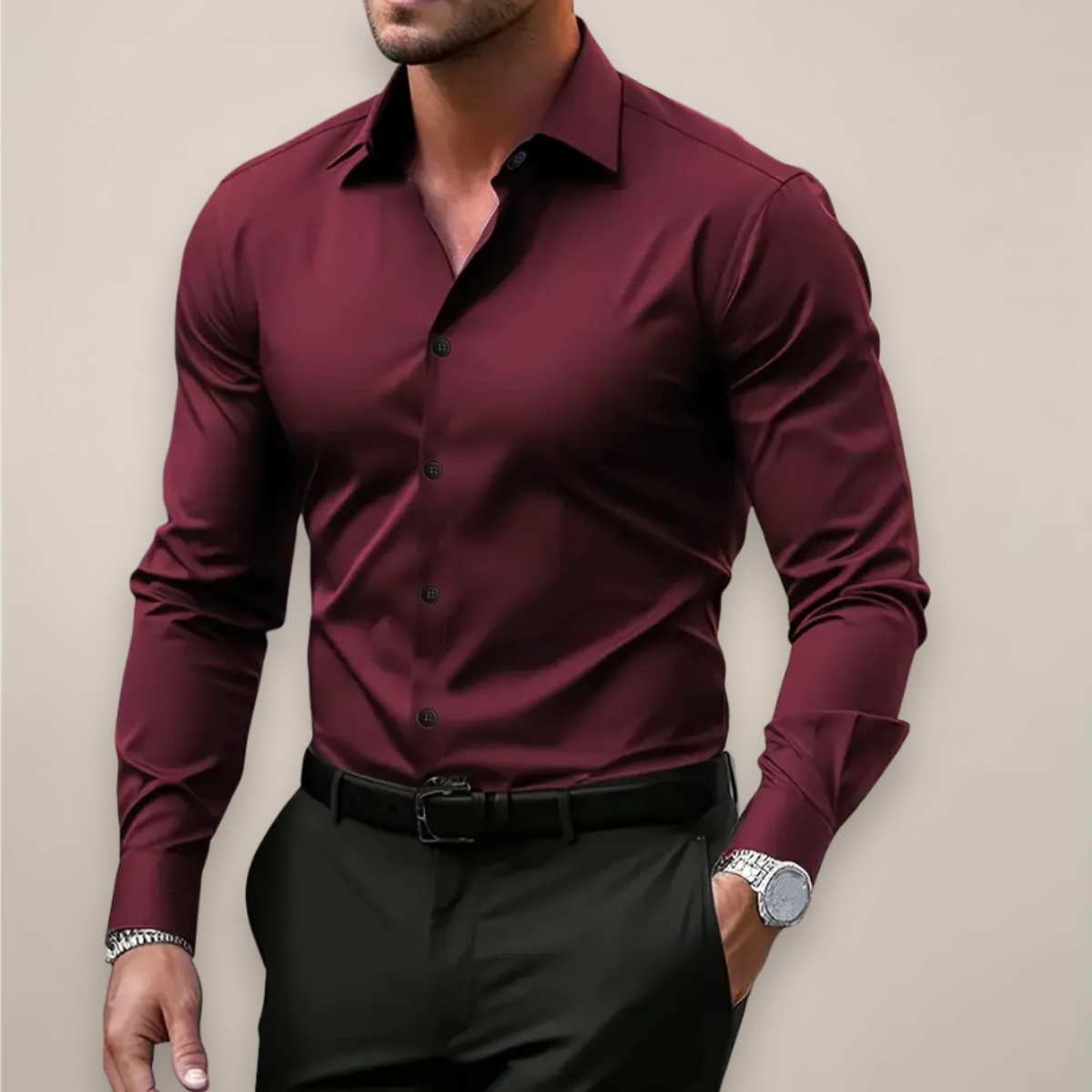Men's Classic Notched-Collar Long-Sleeve Shirt
