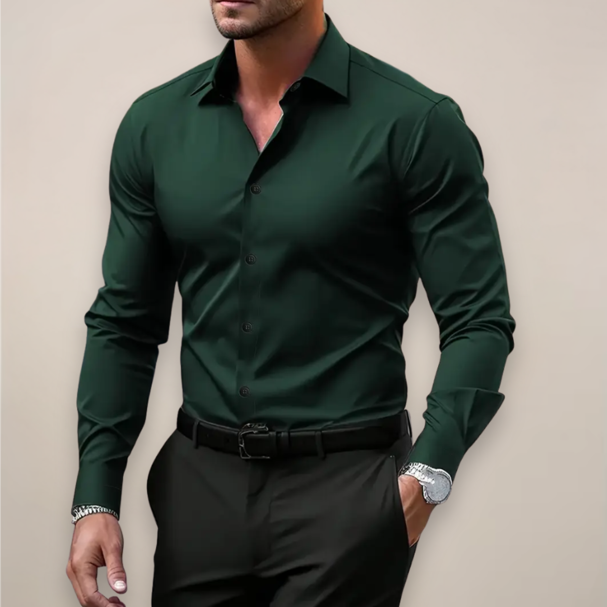 Men's Classic Notched-Collar Long-Sleeve Shirt
