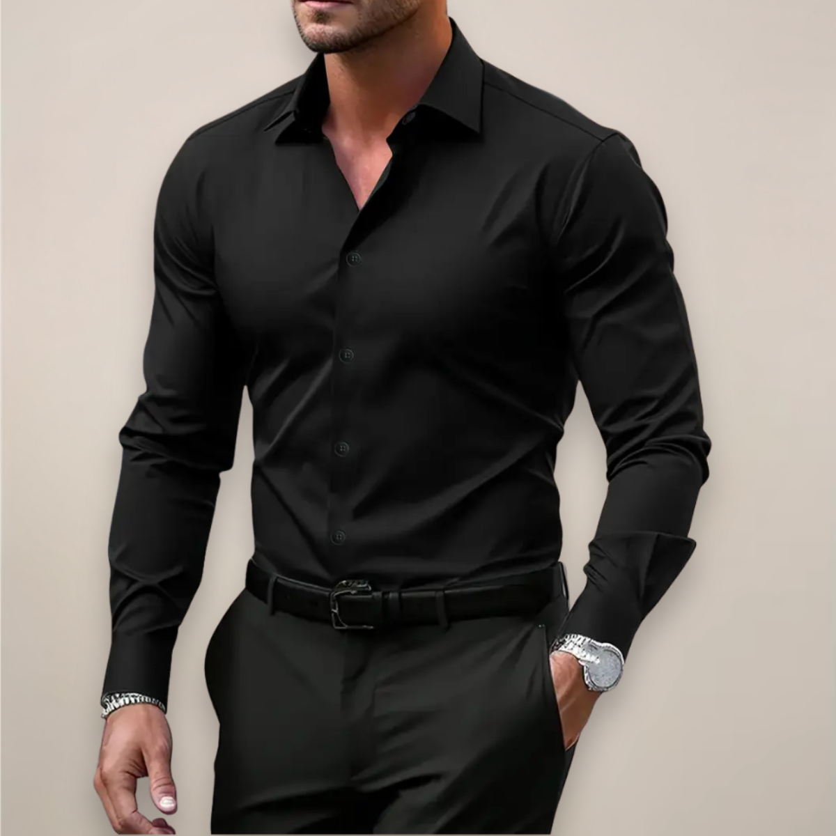 Men's Classic Notched-Collar Long-Sleeve Shirt