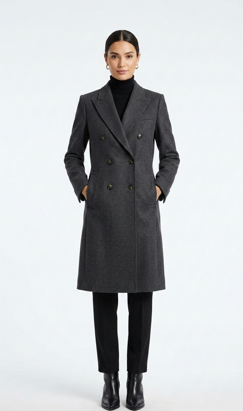 Tailored Wool Blend Double-Breasted Overcoat