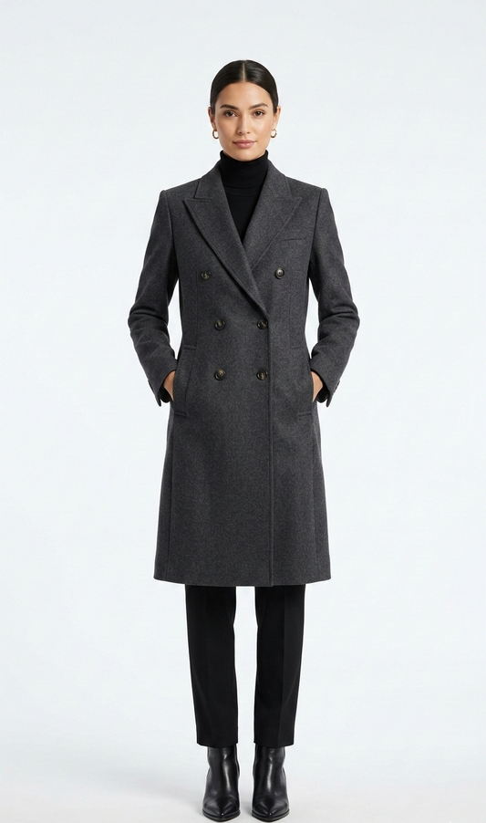 Tailored Wool Blend Double-Breasted Overcoat