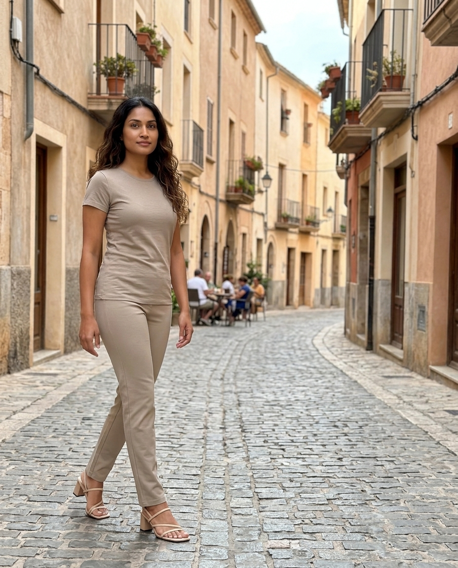 Beige Strappy Square Toe Heeled Sandals styled in an everyday setting