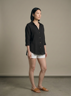 Black Collared Crinkle Cotton Shirt