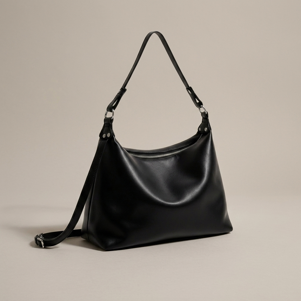 Close-up of Black Faux Leather Convertible Shoulder Bag