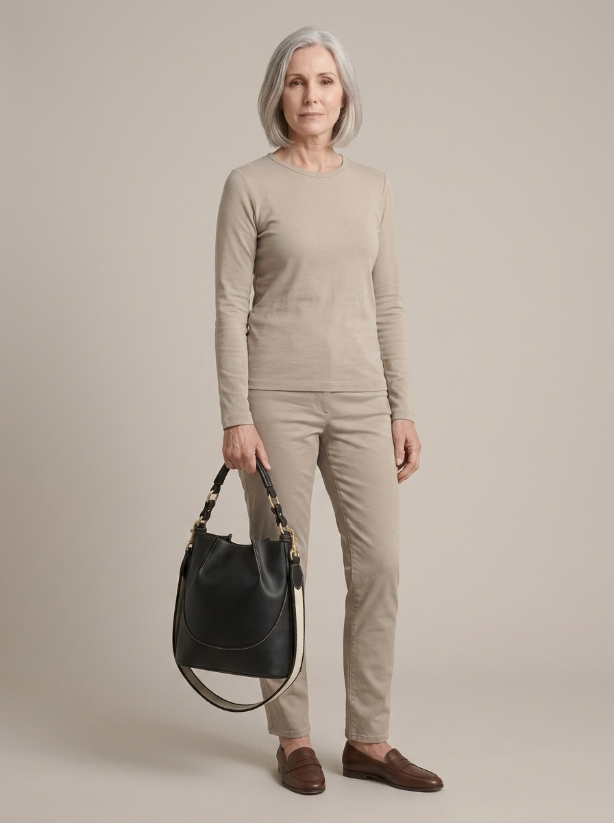Black Faux-Leather Contrast-Stitch Shoulder Bag worn by a model, front view