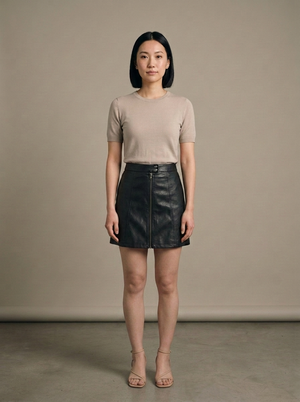 Black Faux Leather Zipper Mini Skirt