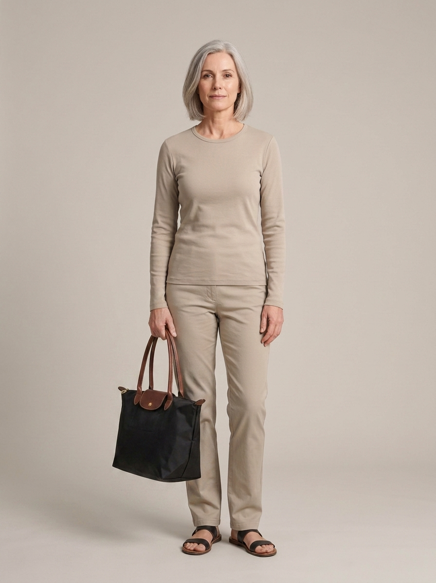 Black Nylon Leather-Trim Shoulder Tote worn by a model, front view