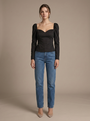 Black Sweetheart Puff Sleeve Top