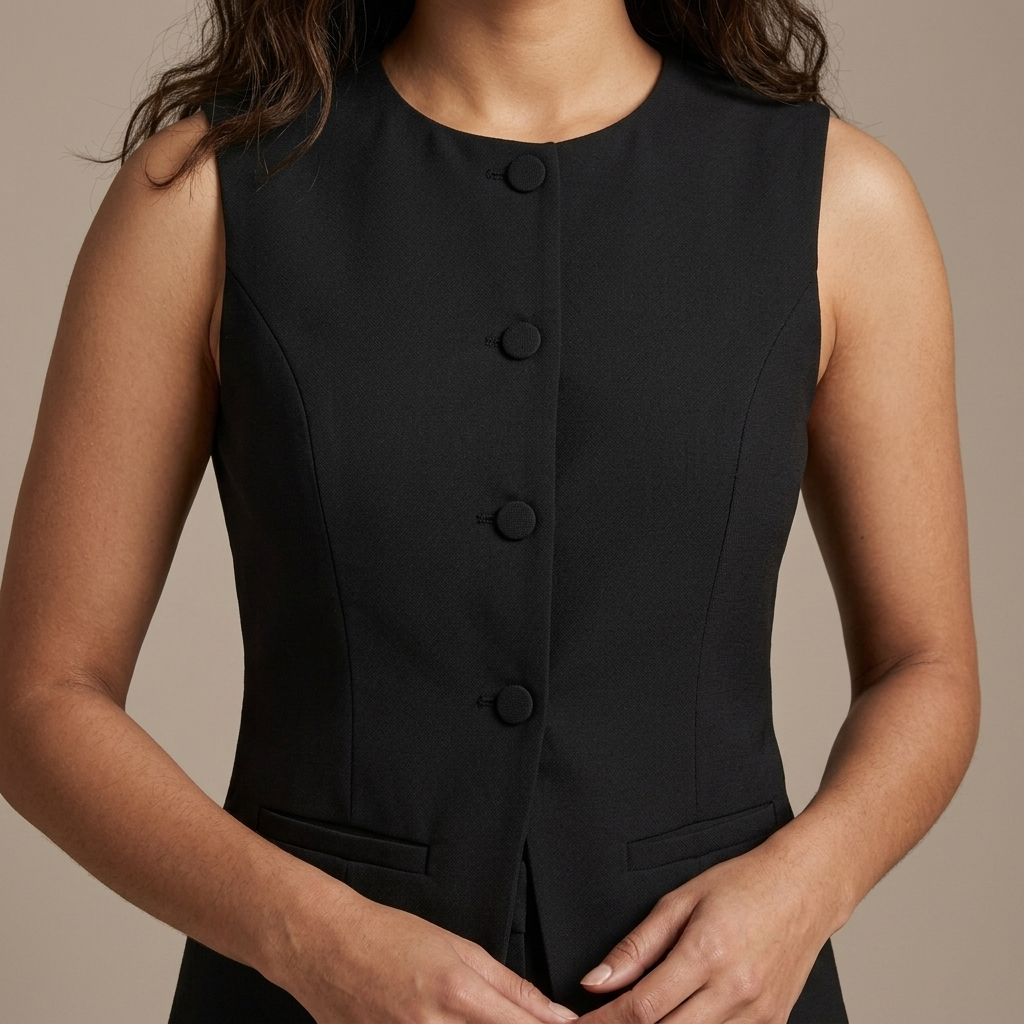 Close-up of Black Tailored Button-Front Vest detail