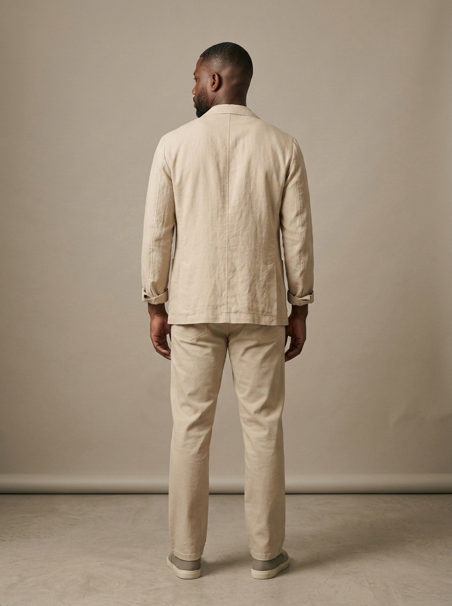 Blazer, Men's Linen Blend Patch Pocket worn by a model, back view