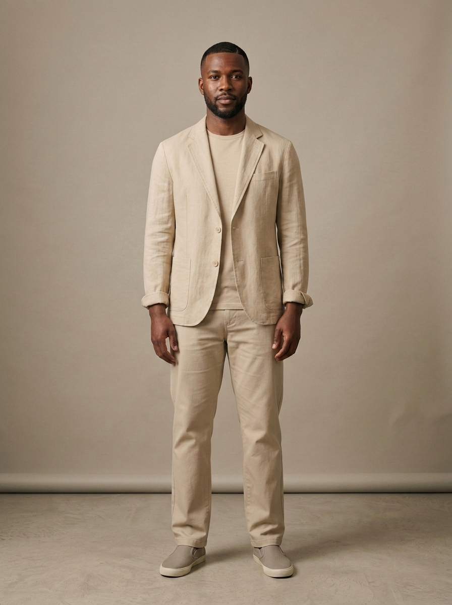 Blazer, Men's Linen Blend Patch Pocket worn by a model, front view