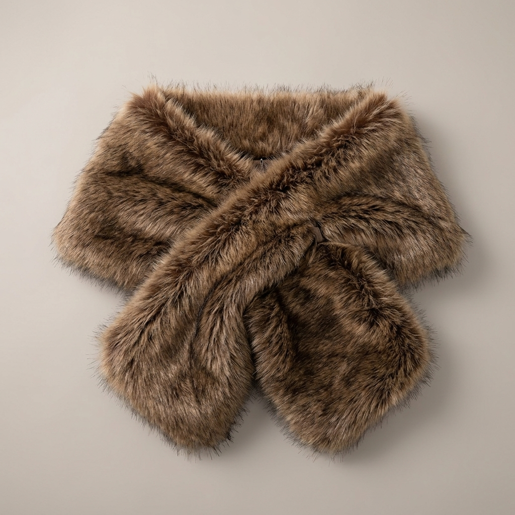 Close-up of Brown Faux Fur Plush Wrap Stole