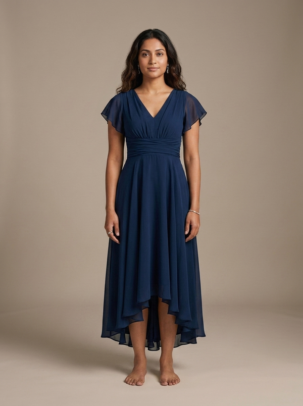 Chiffon V-Neck Flutter Sleeve Dress