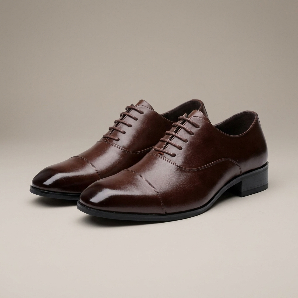 Close-up of Classic Brown Leather Cap Toe Oxfords