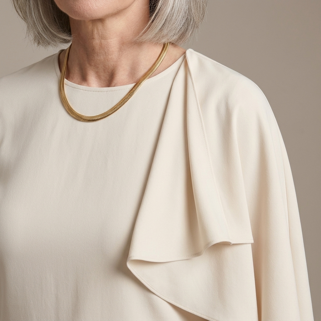 Close-up of Cream Cape Pleated Maxi Dress detail