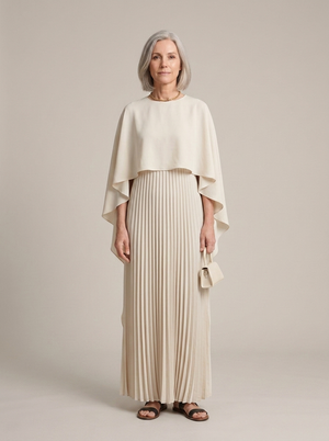 Cream Cape Pleated Maxi Dress