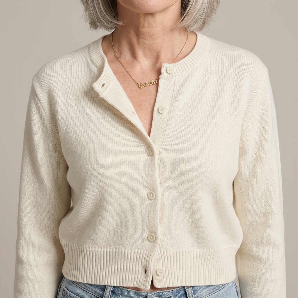 Close-up of Cream Ribbed Cropped Knit Cardigan detail