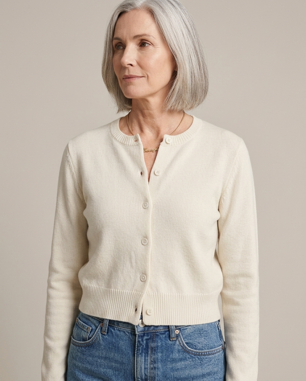 Cream Ribbed Cropped Knit Cardigan