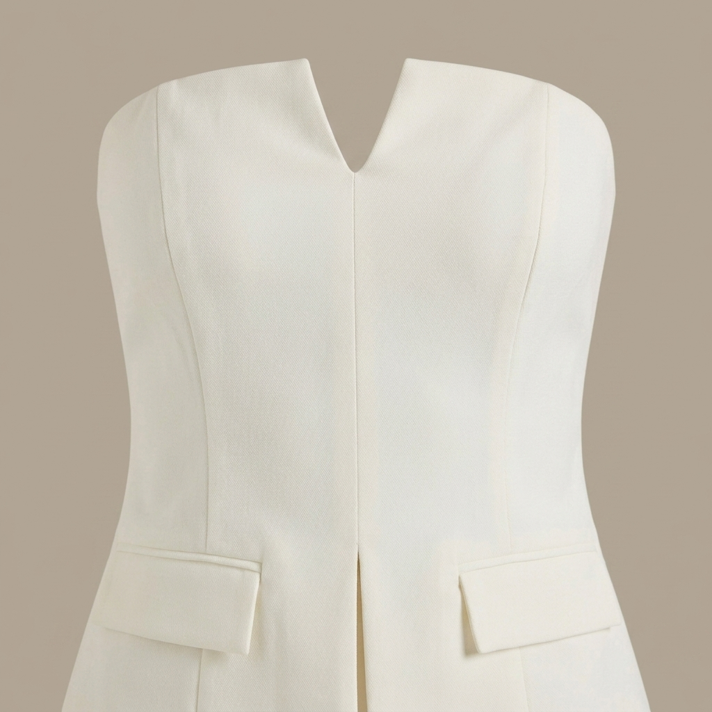Close-up of Cream Strapless Structured Peplum Top fabric and detailing