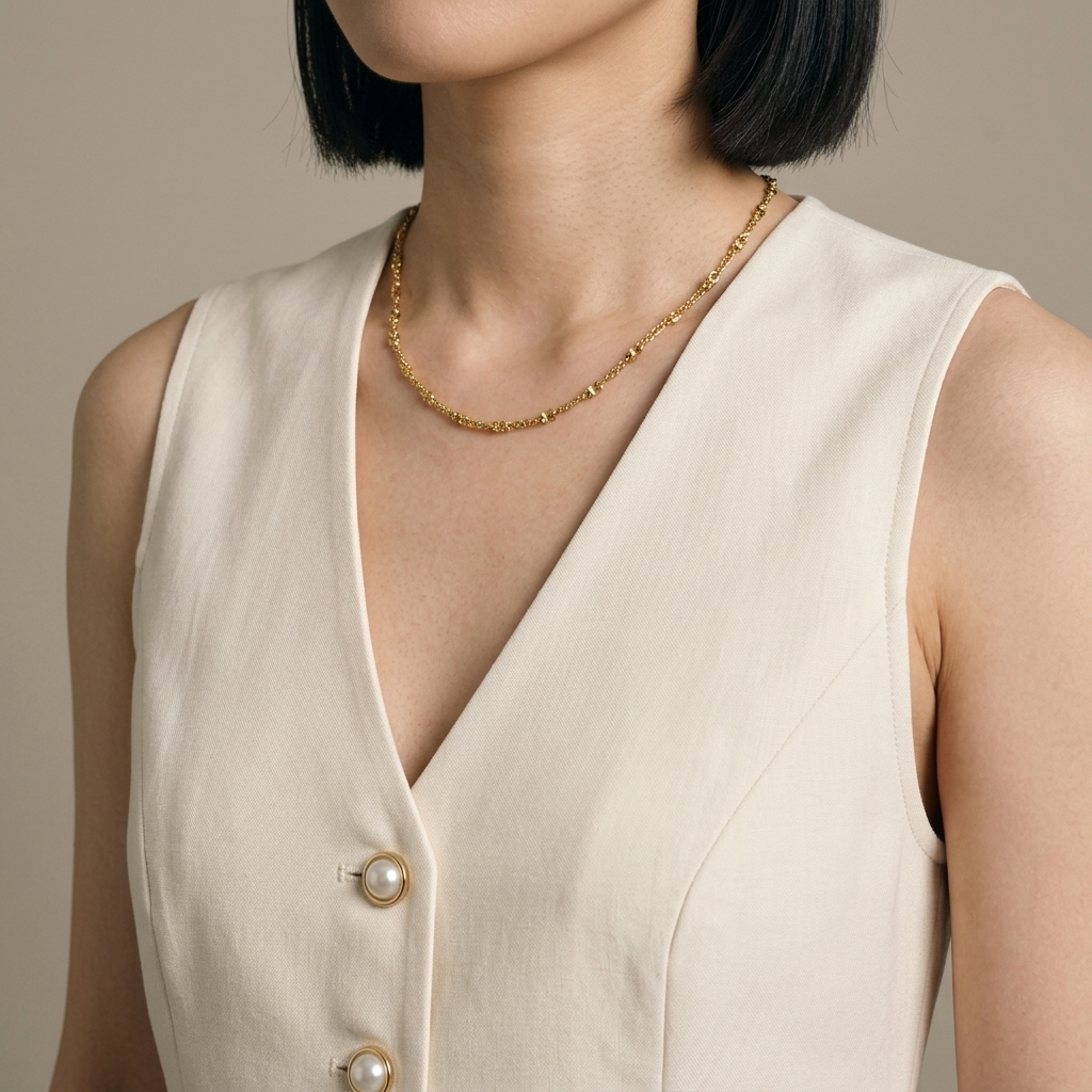 Close-up of Cream Tailored Waistcoat, Wide-Leg Trouser Set detail