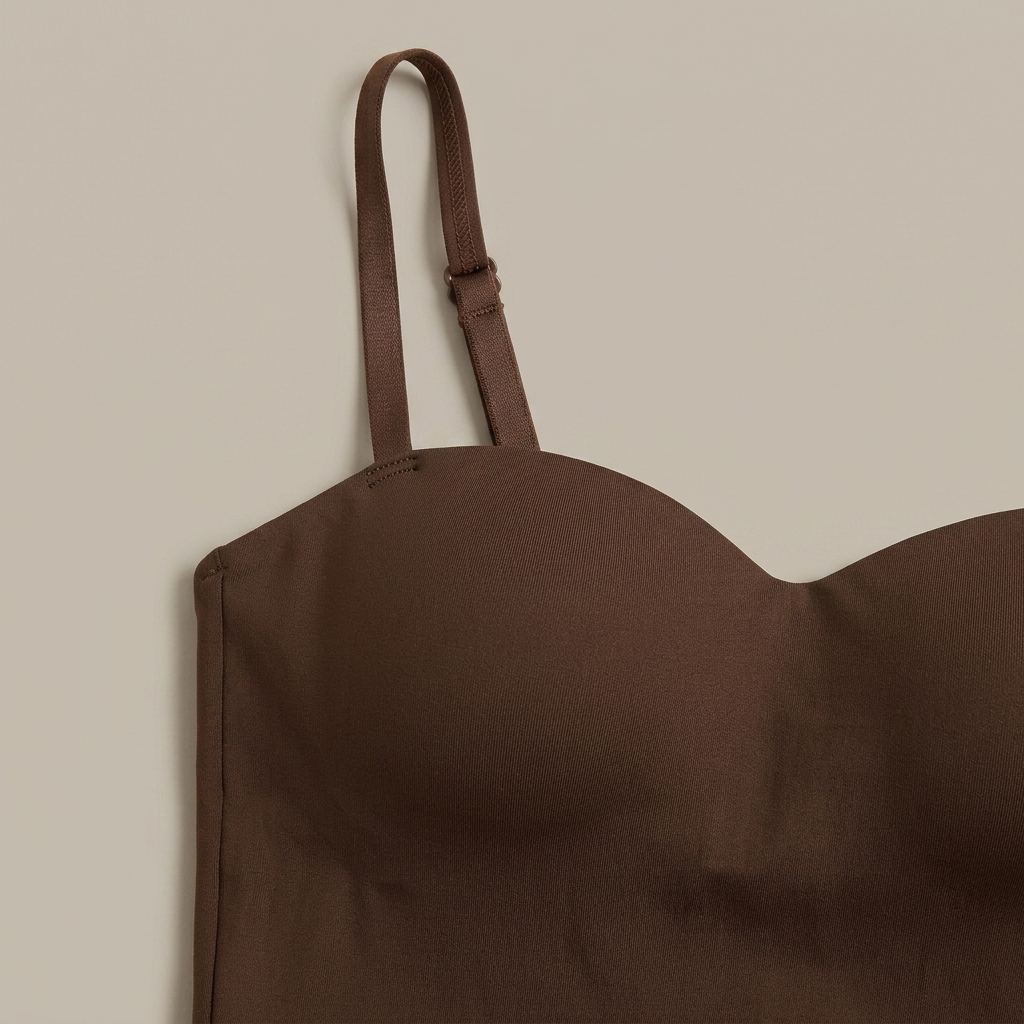 Close-up of Crop Top Brown Sweetheart Strappy fabric and detailing