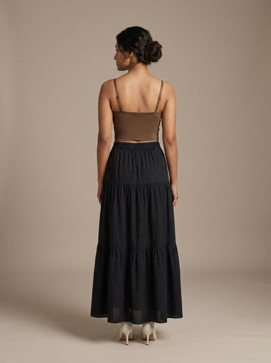 Crop Top Brown Sweetheart Strappy worn by a model, back view