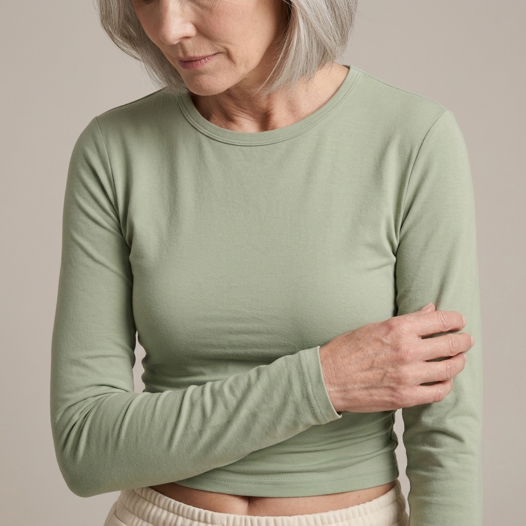 Close-up of Cropped Long Sleeve Jersey Top, Sage Green detail