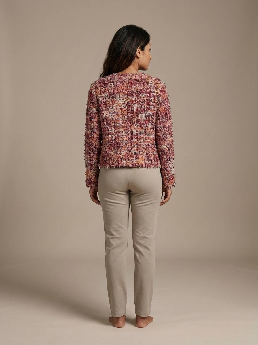 Cropped Multicolour Tweed Jacket worn by a model, back view