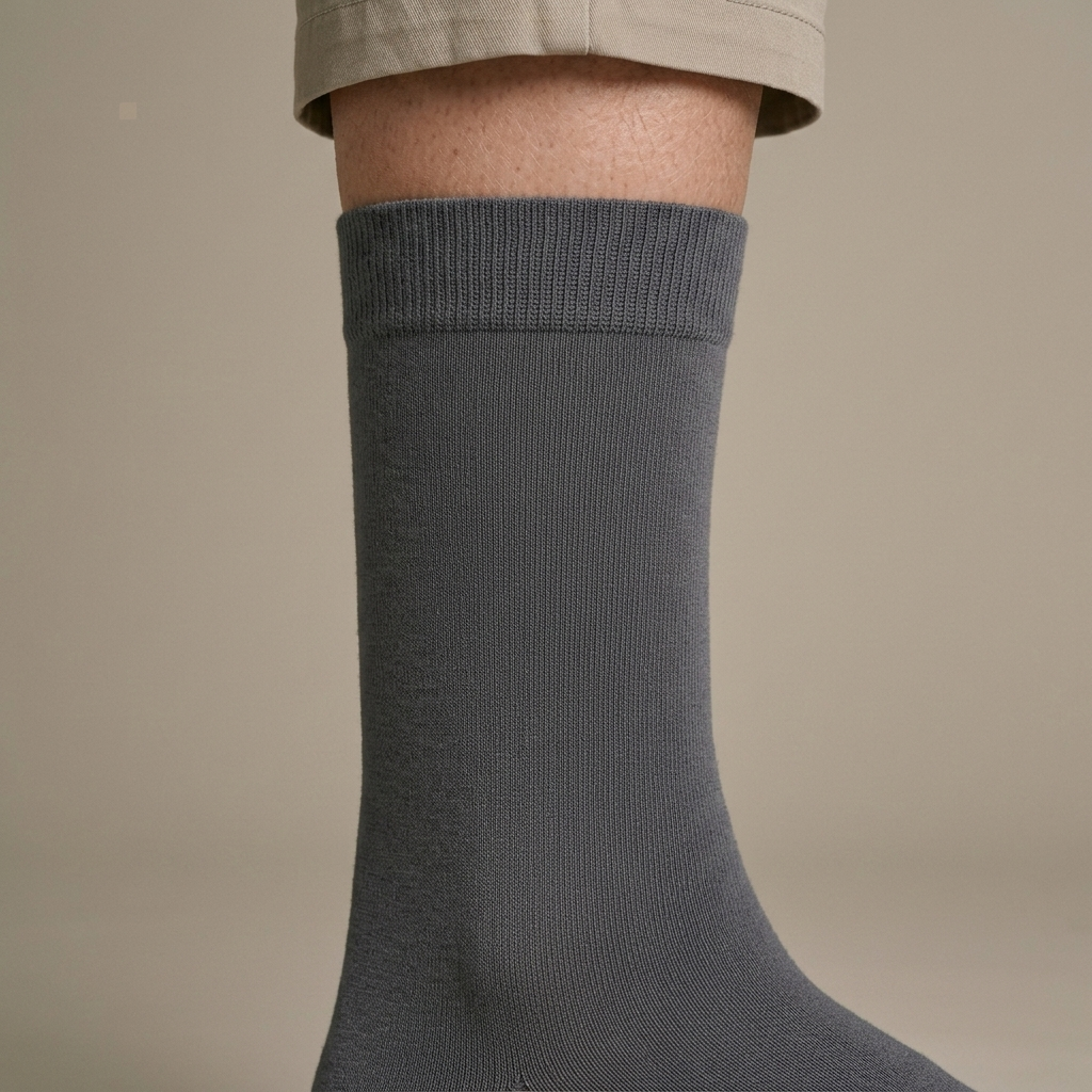 Close-up of Dark Grey Smooth Cotton Crew Socks detail