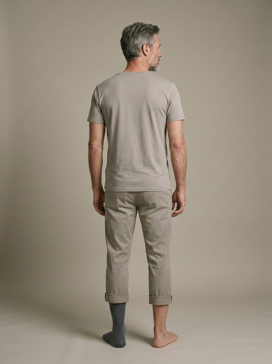 Dark Grey Smooth Cotton Crew Socks worn by a model, back view