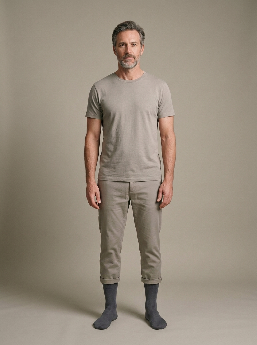 Dark Grey Smooth Cotton Crew Socks worn by a model, front view