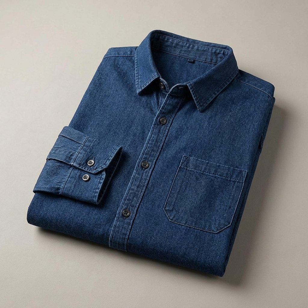 Close-up of Denim Long Sleeve Button-Front Shirt