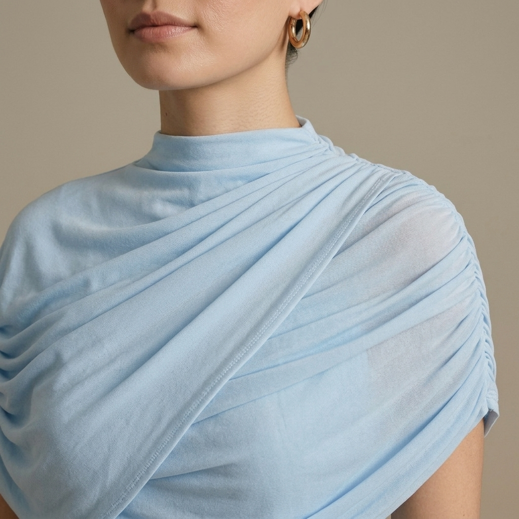 Close-up of Draped High Neck Slit Maxi Dress detail