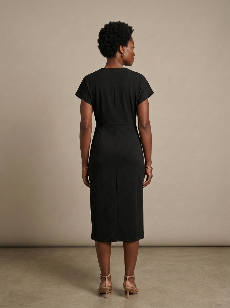 Dress Black Twisted Front Midi worn by a model, back view