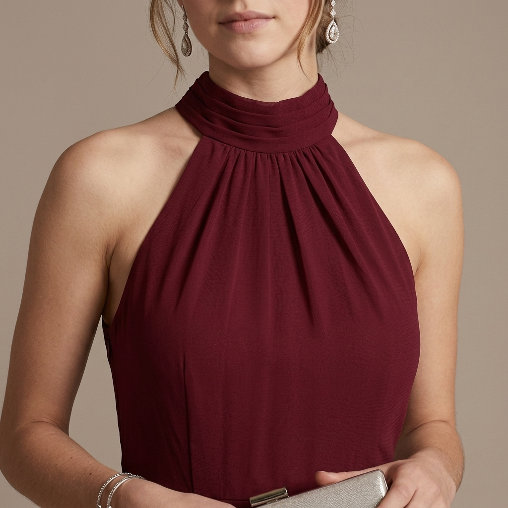 Close-up of Halter Neck Tiered Chiffon Mini Dress detail