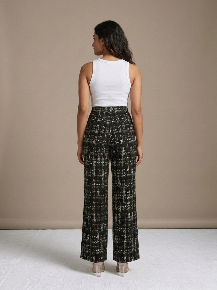 High Waist Wide Leg Tweed Pants worn by a model, back view