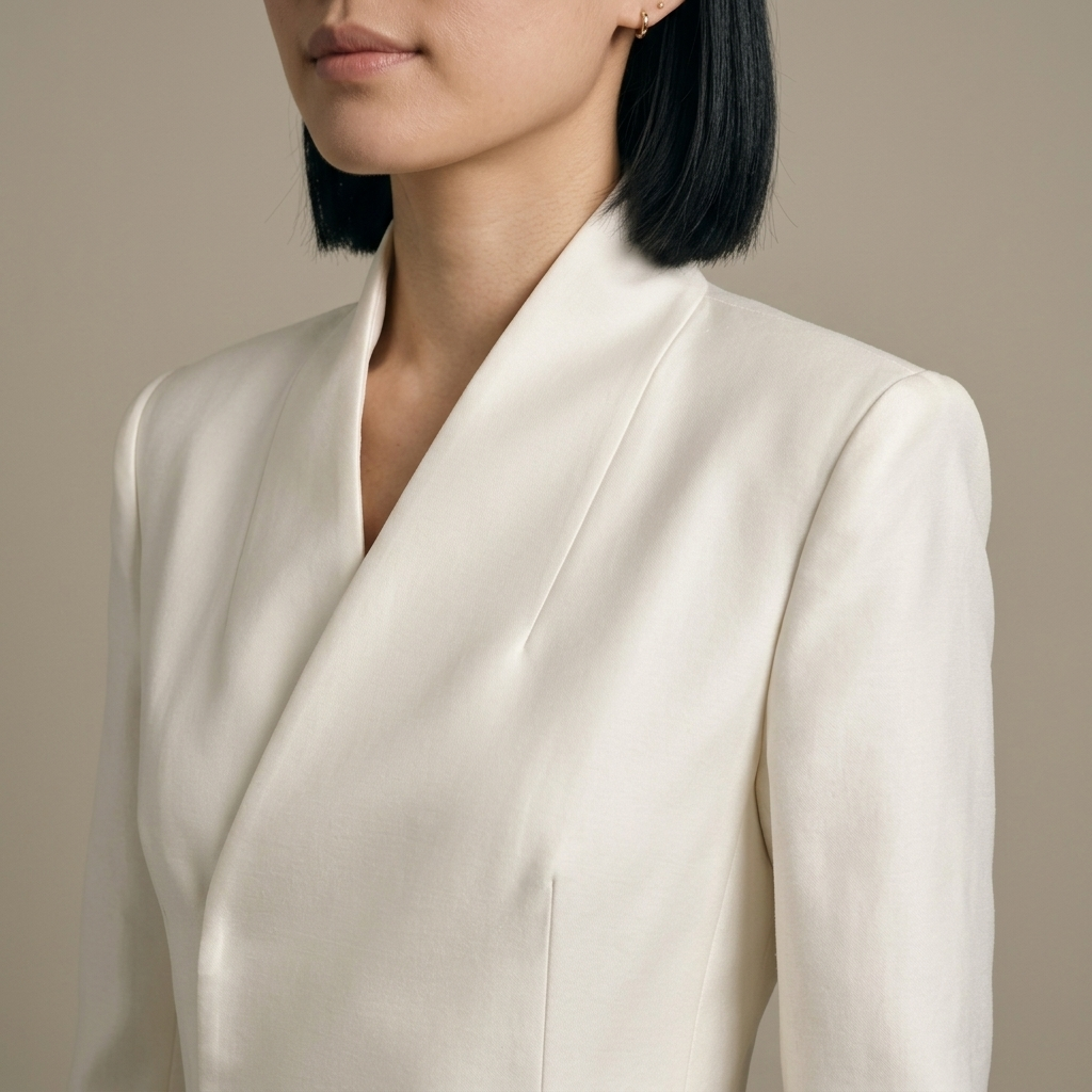 Close-up of Ivory Tailored Blazer Mini Dress detail
