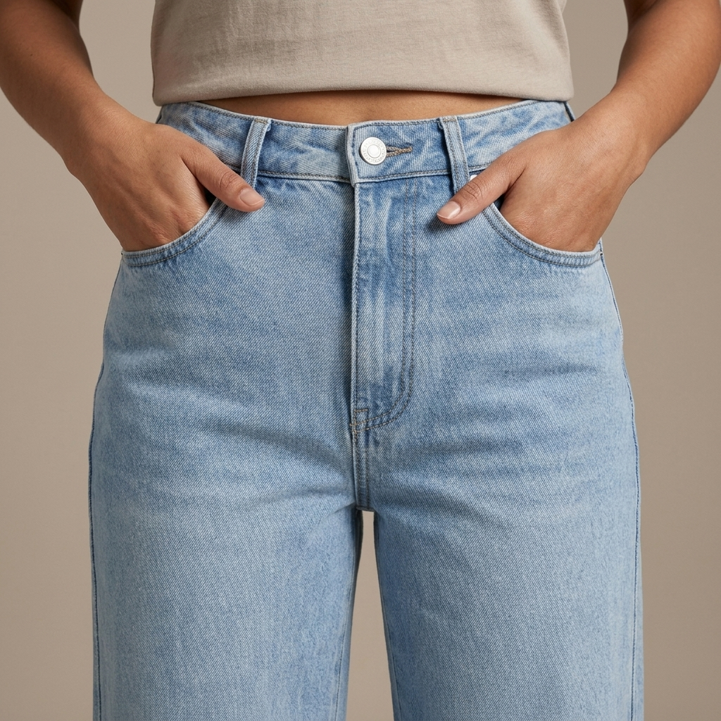 Close-up of Jeans Light Wash High-Waist Wide-Leg detail