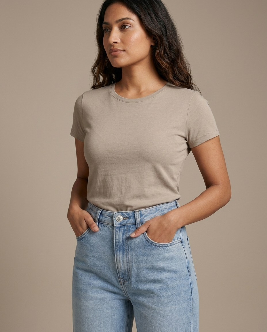 Jeans Light Wash High-Waist Wide-Leg worn by a model, close waist-up view