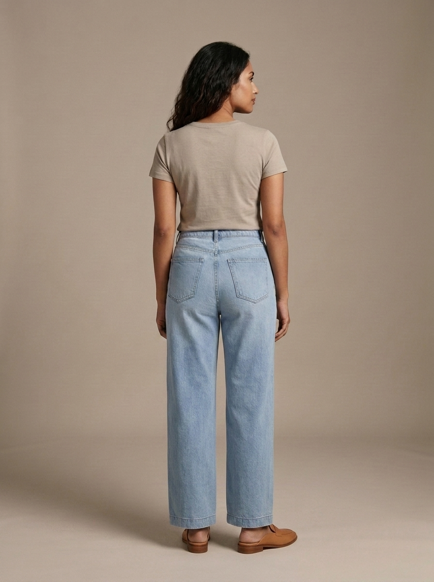 Jeans Light Wash High-Waist Wide-Leg worn by a model, back view