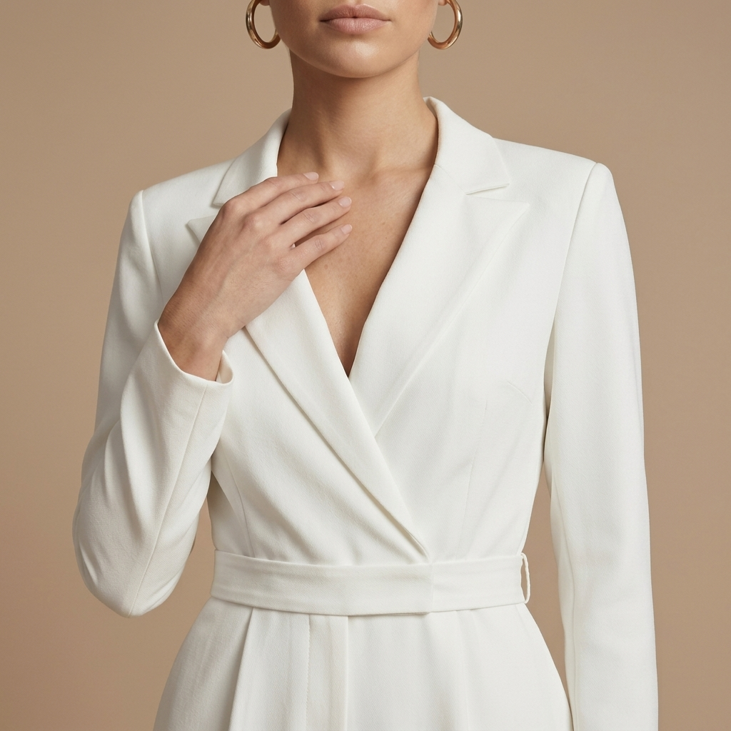 Close-up of Jumpsuit, Cream Wrap Blazer Style detail