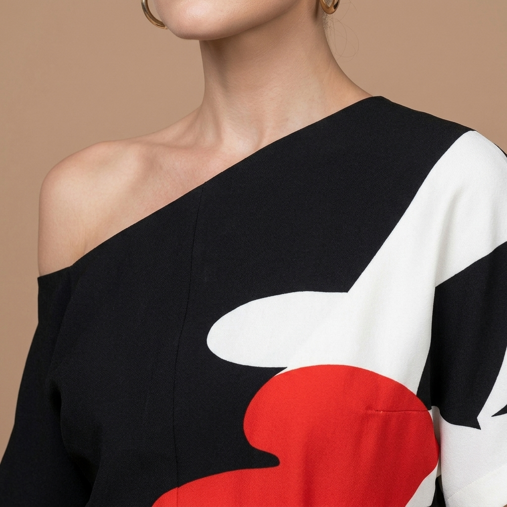 Close-up of Jumpsuit One-Shoulder Abstract Print Wide-Leg detail