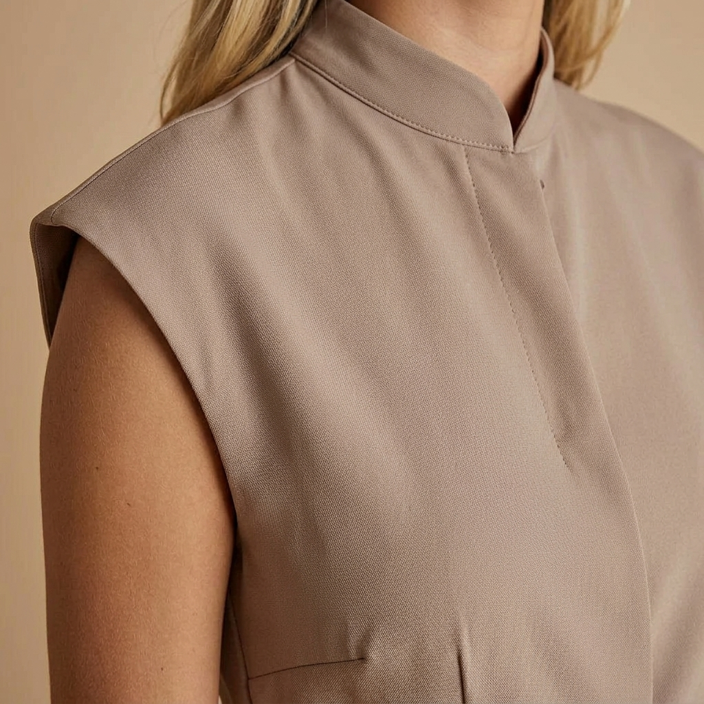 Close-up of Jumpsuit, Tailored Cap Sleeve Wide Leg Belted fabric and detailing