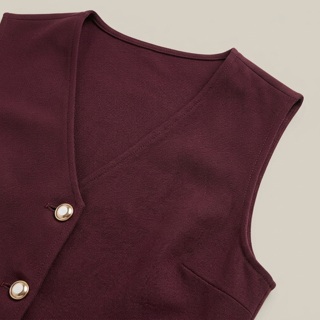 Close-up of Knit V-Neck Sleeveless Buttoned Vest fabric and detailing