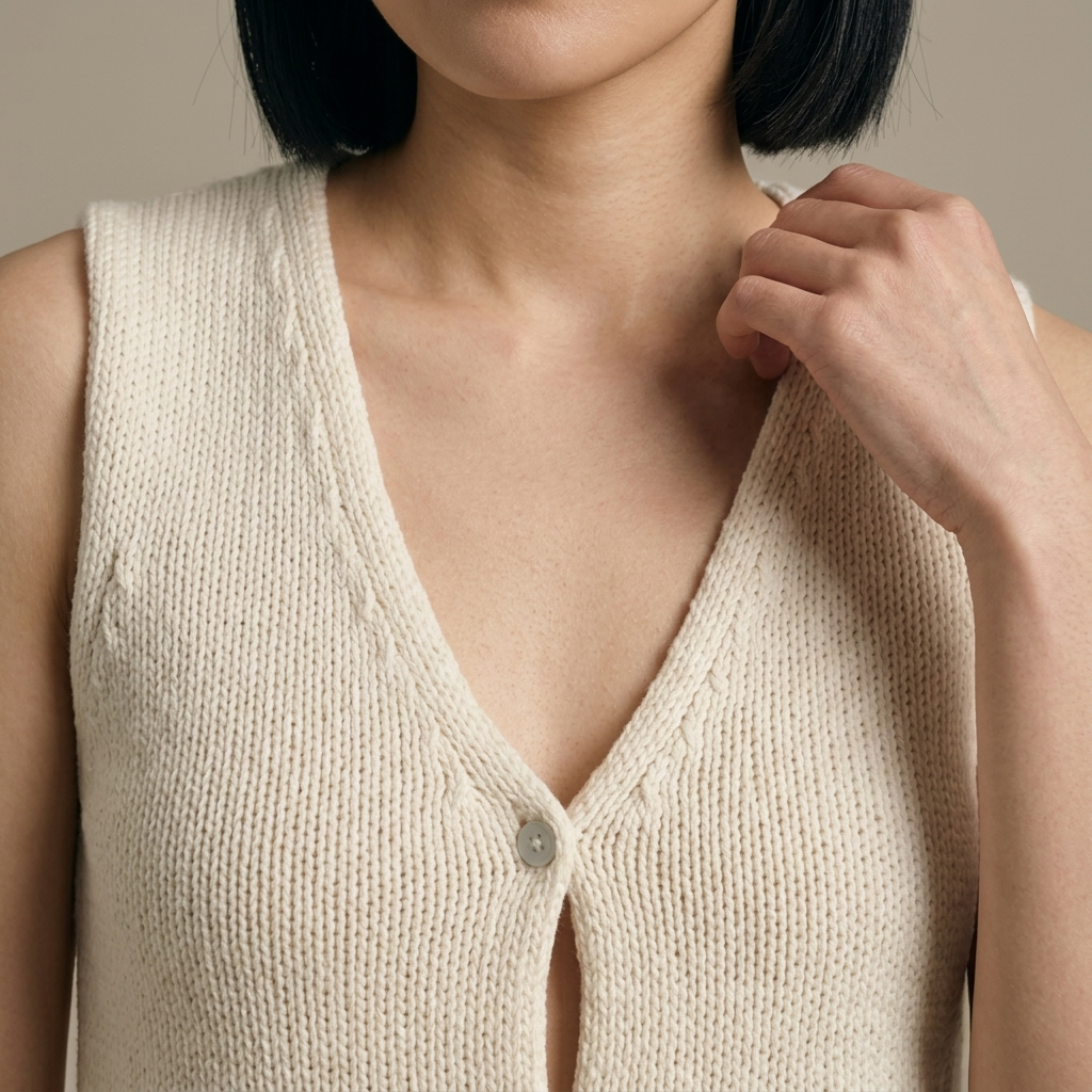 Close-up of Knitted V-Neck Button Front Vest detail