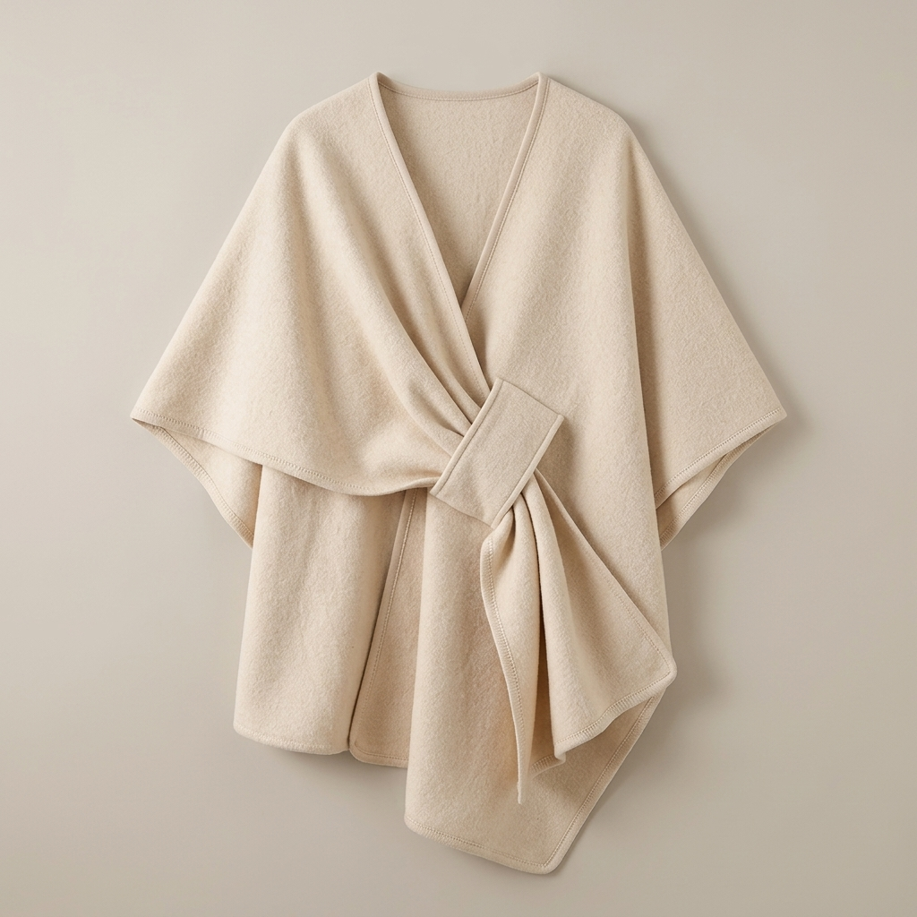 Close-up of Knot-Front Draped Wool Blend Poncho